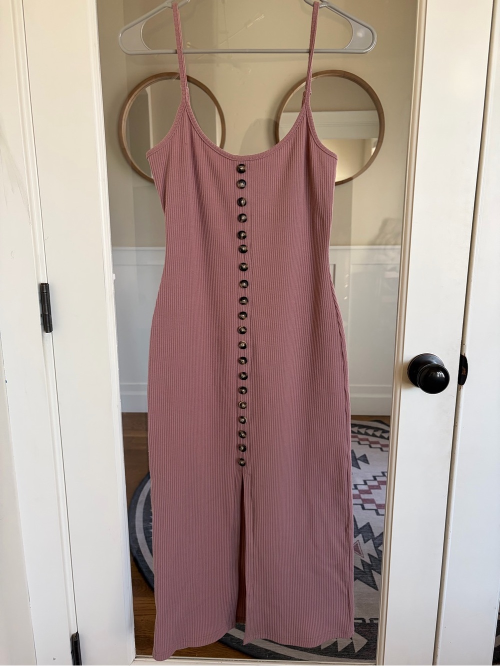 Dusty Rose Spaghetti-Strap Button-Front Maxi Dress